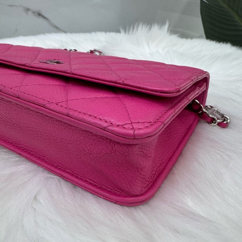 Chanel 粉色WOC發財包口蓋包銀扣鏈條包 肩背包斜背包-9