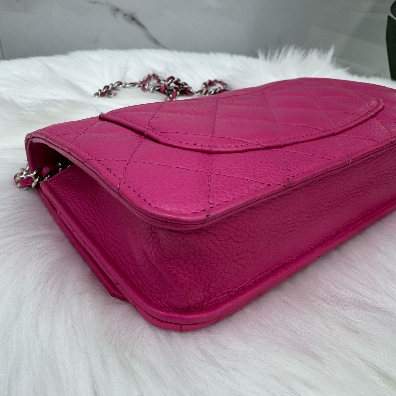 Chanel 粉色WOC發財包口蓋包銀扣鏈條包 肩背包斜背包-10