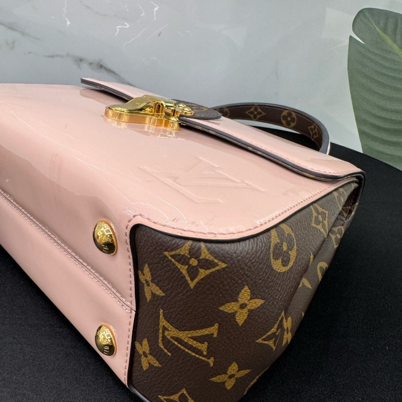 Louis Vuitton Cherrywood PM 櫻花粉漆皮拼老花手提包 肩背包斜背包-12