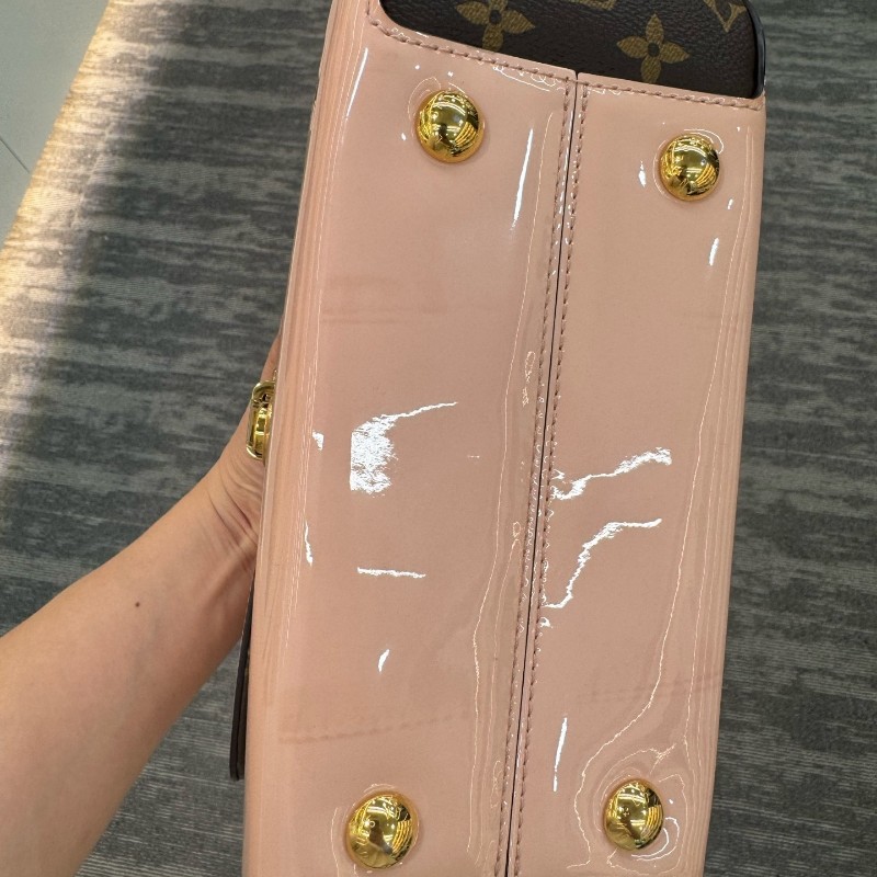 Louis Vuitton Cherrywood PM 櫻花粉漆皮拼老花手提包 肩背包斜背包-13