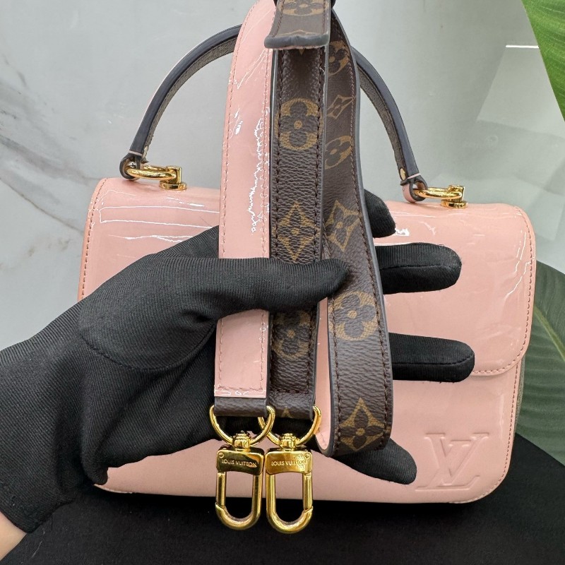 Louis Vuitton Cherrywood PM 櫻花粉漆皮拼老花手提包 肩背包斜背包-15
