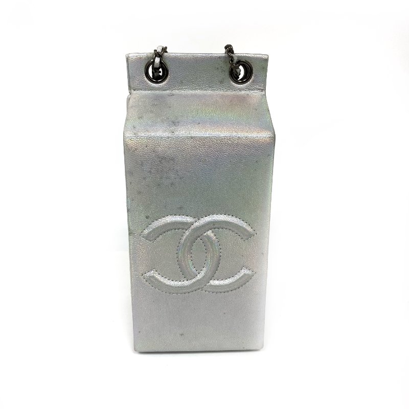 △ Chanel 香奈兒 Milk Box Silver Calfskin Gray Tone Metal Chain Shoulder Bag No.19 A94304 銀色小牛皮灰色金屬鏈條肩背袋 No.19 A94304 -257017877-1