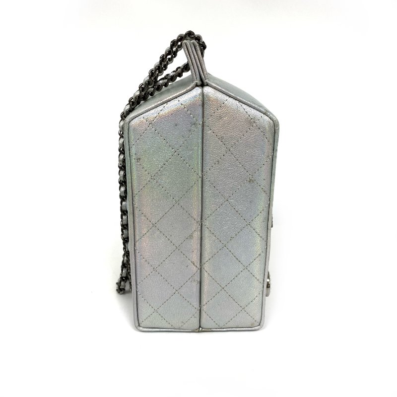 △ Chanel 香奈兒 Milk Box Silver Calfskin Gray Tone Metal Chain Shoulder Bag No.19 A94304 銀色小牛皮灰色金屬鏈條肩背袋 No.19 A94304 -257017877-6