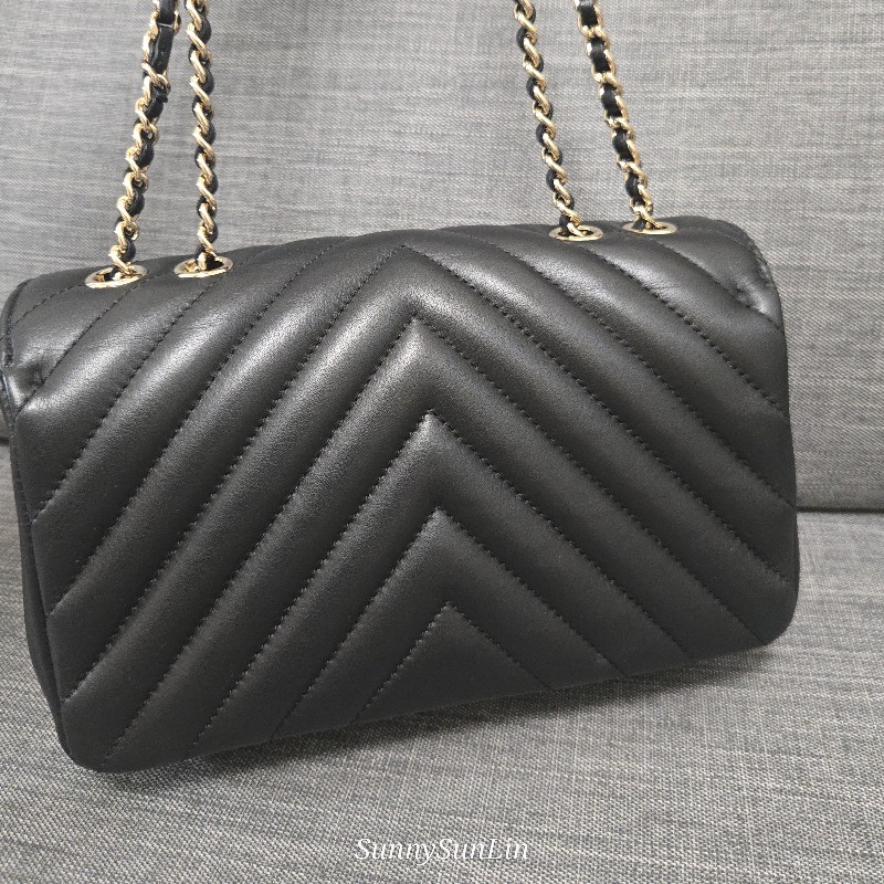 香奈兒 Chanel cf20 黑色牛皮黑金山型紋 v紋 掀蓋包-20