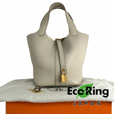 △ Hermes 愛馬仕 Picotin 18 8L Beton Clemence Calfskin Gold-Plated Hardware Handbag Stamp B 冰川灰顆粒小牛皮金扣手袋 B刻 -257019833