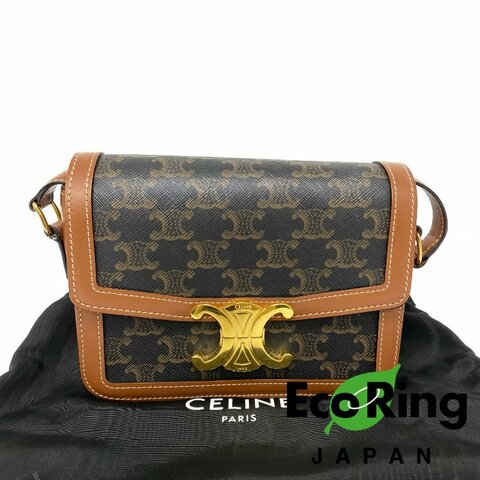 △ Celine 思琳 Teen Brown, Black Coated Canvas Triomphe Shoulder Bag 啡色, 黑色塗層帆布肩背袋 -257020528