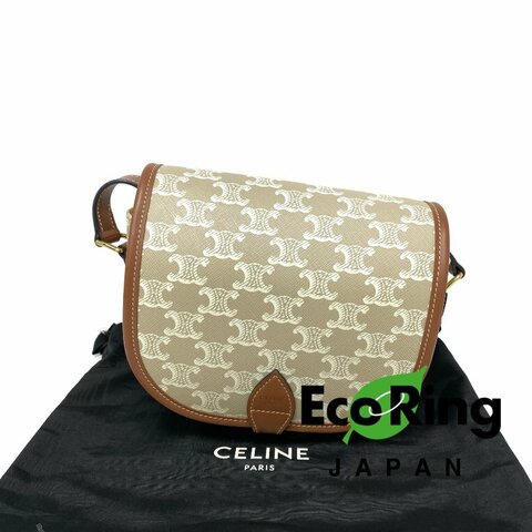 △ Celine 思琳 Folco Brown, Beige Coated Canvas Triomphe Shoulder Bag 啡色, 淺褐色塗層帆布肩背袋 -257020529
