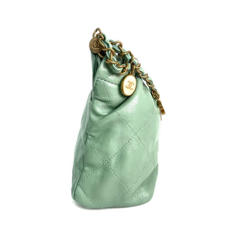 △ Chanel 香奈兒 Light Green Lambskin Gold Tone Metal Bucket Bag AS3793 淺綠色小羊皮金色金屬鎖鏈水桶袋 - 257020911-4