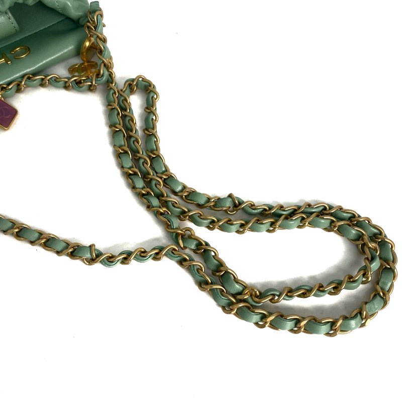 △ Chanel 香奈兒 Light Green Lambskin Gold Tone Metal Bucket Bag AS3793 淺綠色小羊皮金色金屬鎖鏈水桶袋 - 257020911-13