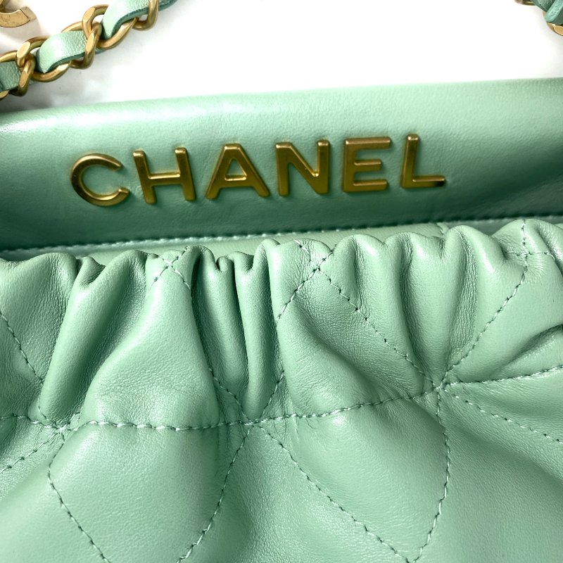 △ Chanel 香奈兒 Light Green Lambskin Gold Tone Metal Bucket Bag AS3793 淺綠色小羊皮金色金屬鎖鏈水桶袋 - 257020911-15