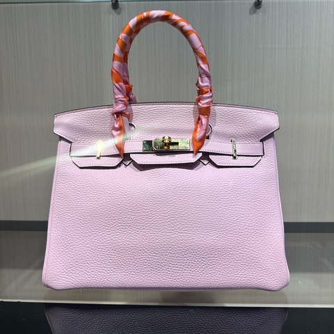 HERMES爱马仕 Birkin 30银扣 铂金包手提包 女款 樱花粉