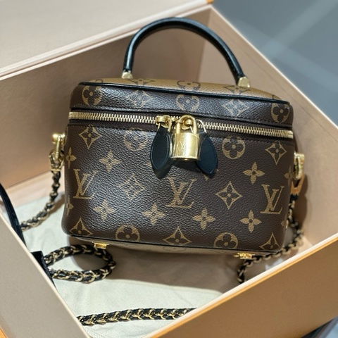 lv/路易威登vanity拼色老花化妆盒包