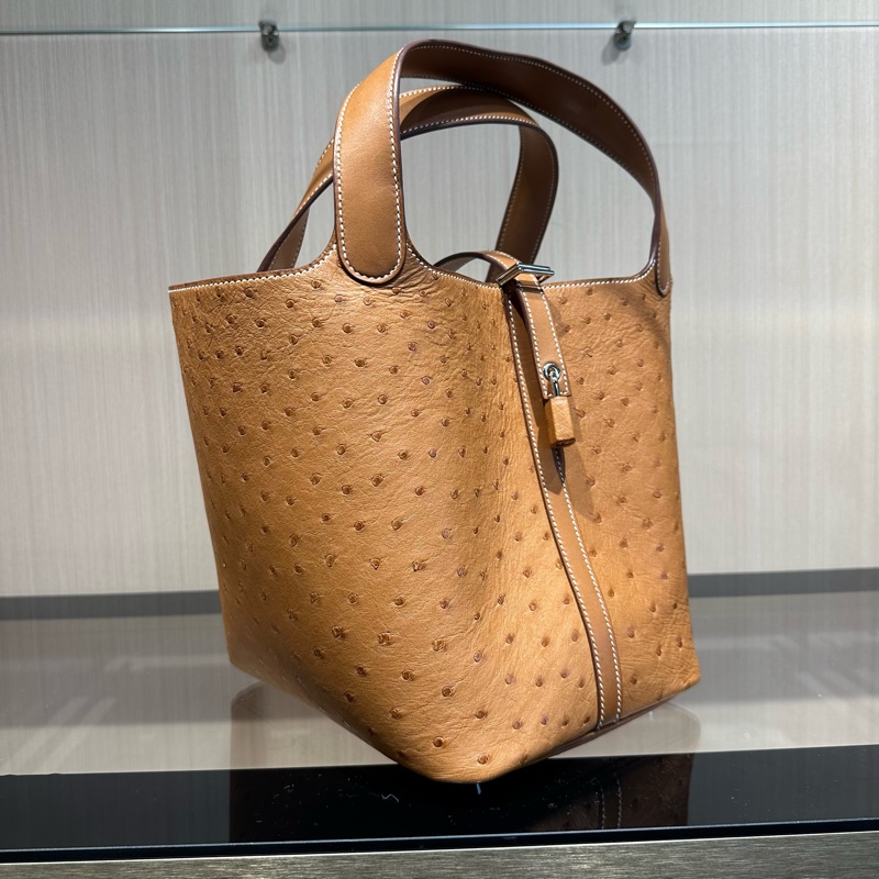 HERMES Picotin Lock系列 20 金扣 鸵鸟皮菜篮子水桶包手提包-1