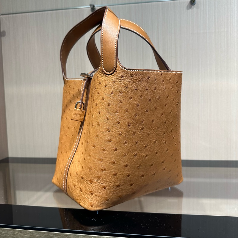 HERMES Picotin Lock系列 20 金扣 鸵鸟皮菜篮子水桶包手提包-2