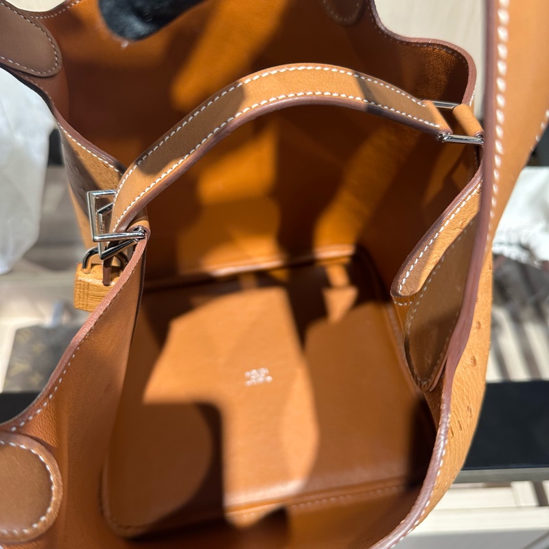 HERMES Picotin Lock系列 20 金扣 鸵鸟皮菜篮子水桶包手提包-7