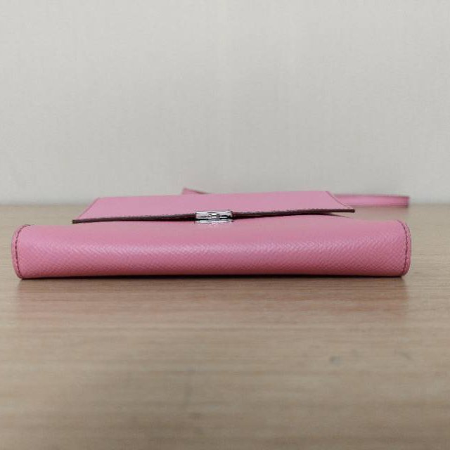 HERMES Clic16斜挎包5P櫻花粉Epsom皮U刻銀扣肩背包-3