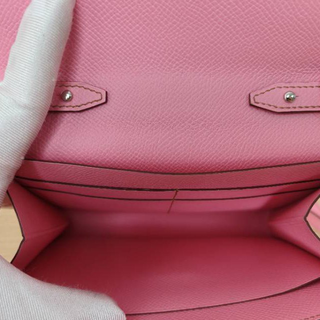 HERMES Clic16斜挎包5P櫻花粉Epsom皮U刻銀扣肩背包-4