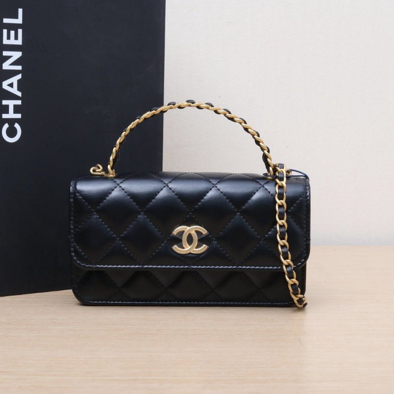 CHANEL 23PCF手提WOC17黑色牛皮鐳射標金扣金屬四皮穿鏈字母手柄肩背包-0