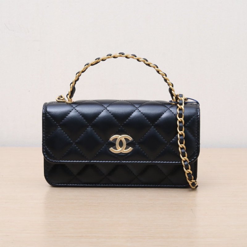 CHANEL 23PCF手提WOC17黑色牛皮鐳射標金扣金屬四皮穿鏈字母手柄肩背包-1