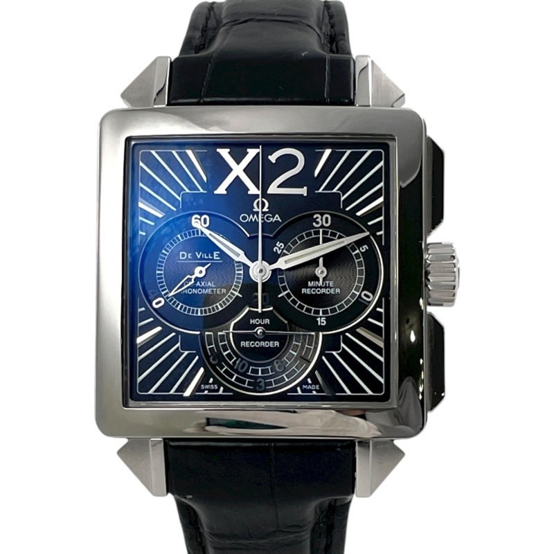 歐米茄碟飛X2計時碼錶 423.13.37.50.01.001 不鏽鋼皮革男士自動同軸腕錶黑色-0