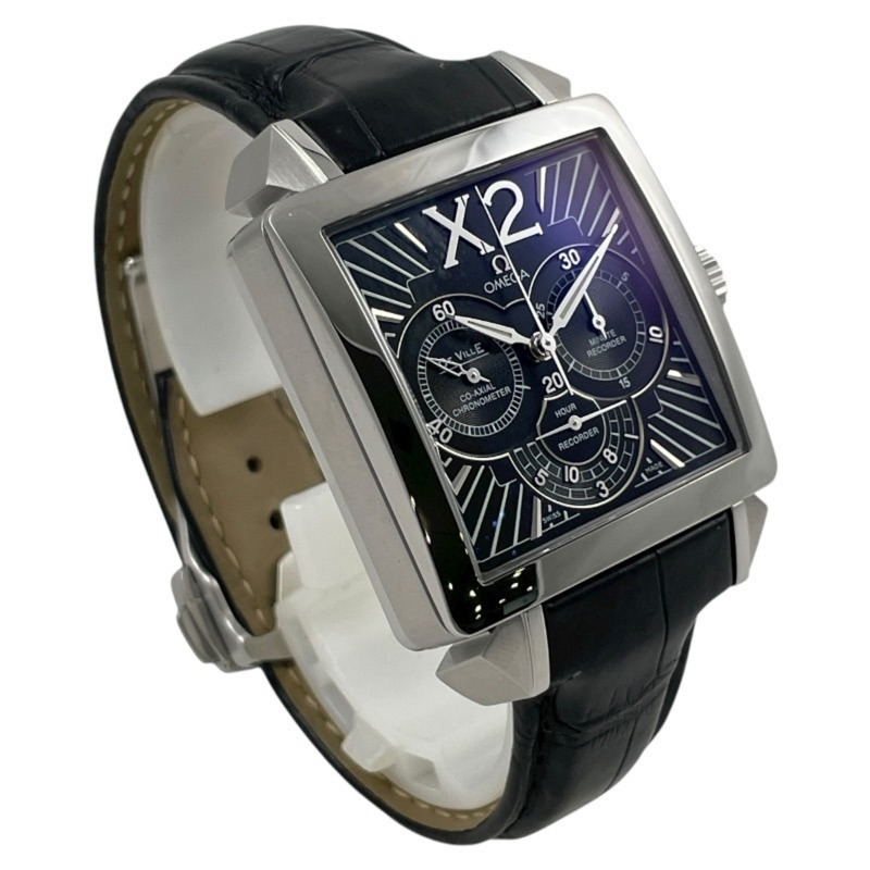 歐米茄碟飛X2計時碼錶 423.13.37.50.01.001 不鏽鋼皮革男士自動同軸腕錶黑色-2