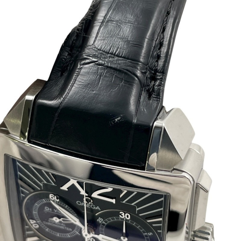 歐米茄碟飛X2計時碼錶 423.13.37.50.01.001 不鏽鋼皮革男士自動同軸腕錶黑色-8