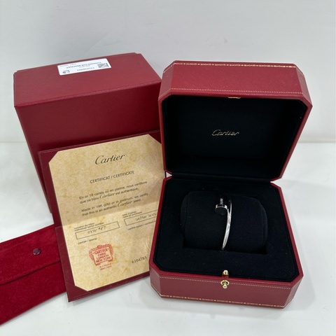 Cartier 卡地亞18k白金寬版無鑽釘子手鐲，17碼卡地亞白金寬版無鑽手鐲 22年卡
