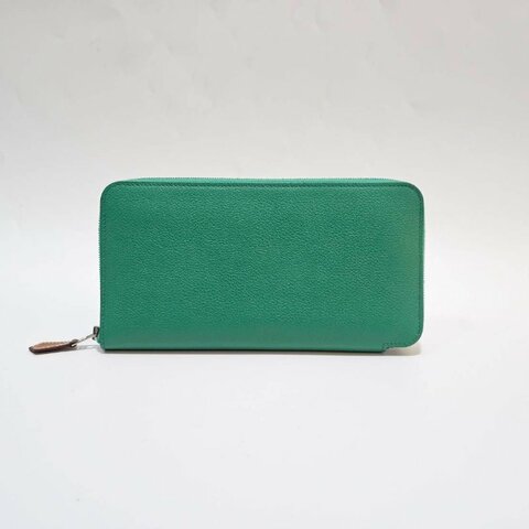Hermes 絲絨綠U4 Evercolor皮銀釦12卡ㄇ拉絲巾長夾H084810CKAB
