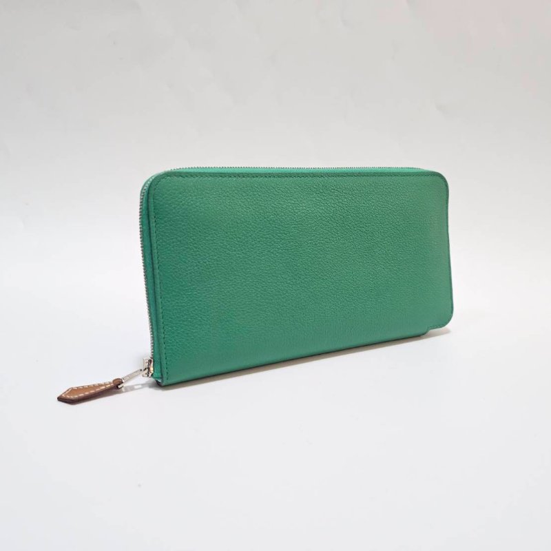 Hermes 絲絨綠U4 Evercolor皮銀釦12卡ㄇ拉絲巾長夾H084810CKAB-1