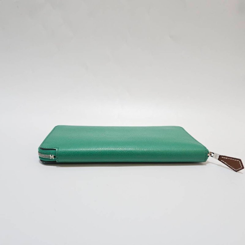 Hermes 絲絨綠U4 Evercolor皮銀釦12卡ㄇ拉絲巾長夾H084810CKAB-3