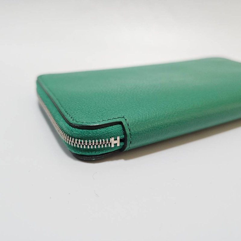 Hermes 絲絨綠U4 Evercolor皮銀釦12卡ㄇ拉絲巾長夾H084810CKAB-4