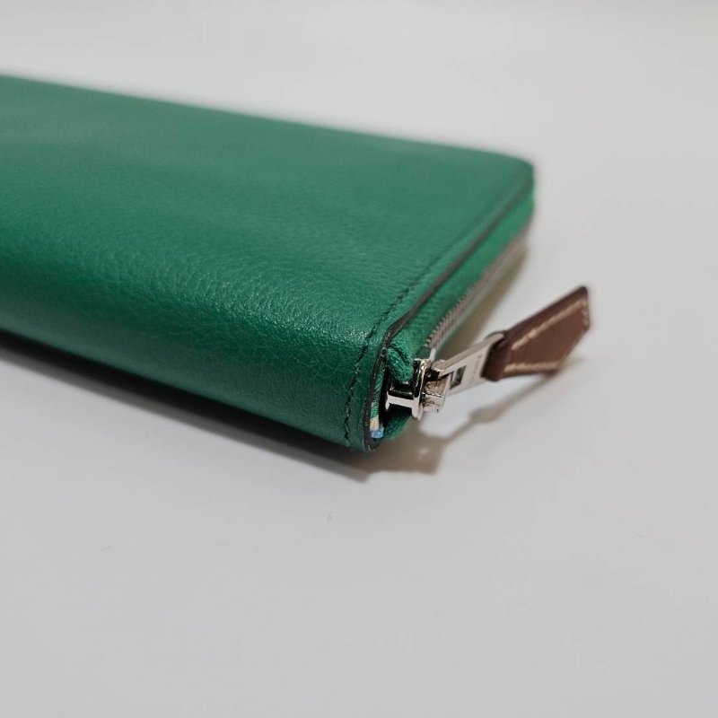 Hermes 絲絨綠U4 Evercolor皮銀釦12卡ㄇ拉絲巾長夾H084810CKAB-5