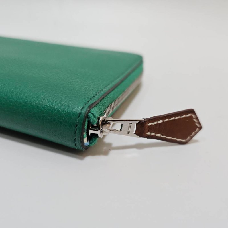 Hermes 絲絨綠U4 Evercolor皮銀釦12卡ㄇ拉絲巾長夾H084810CKAB-6