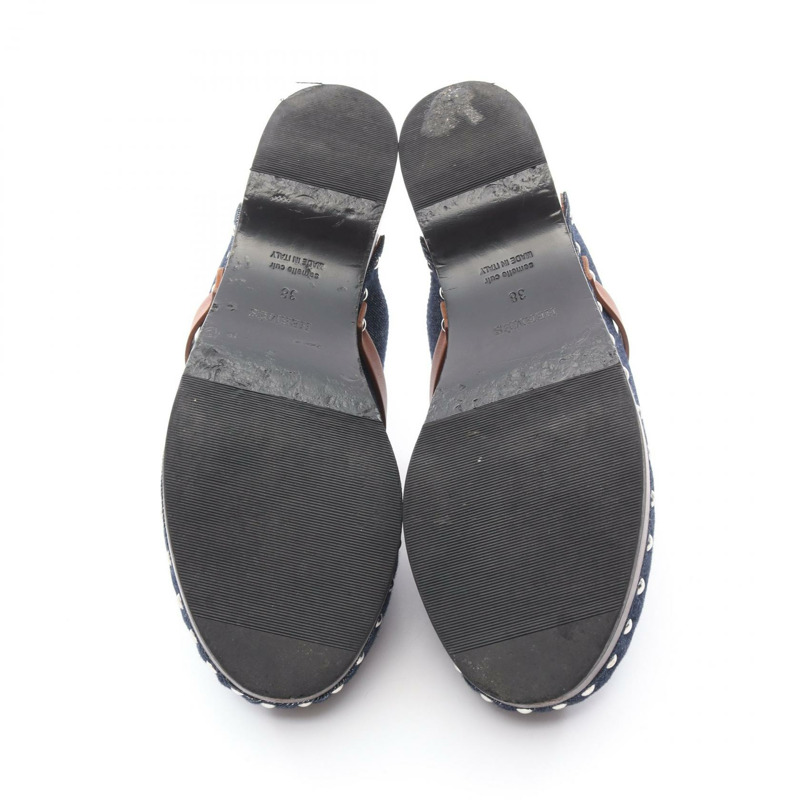 HERMES Carlotta Kelly 扣木屐涼鞋 穆勒牛仔皮革海軍藍二手女款 #38-3