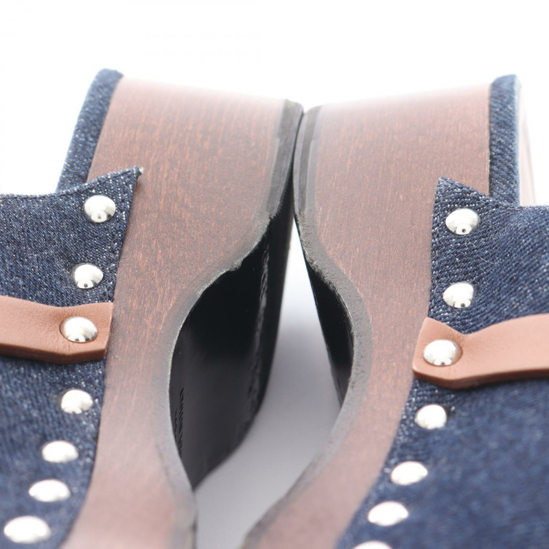 HERMES Carlotta Kelly 扣木屐涼鞋 穆勒牛仔皮革海軍藍二手女款 #38-6