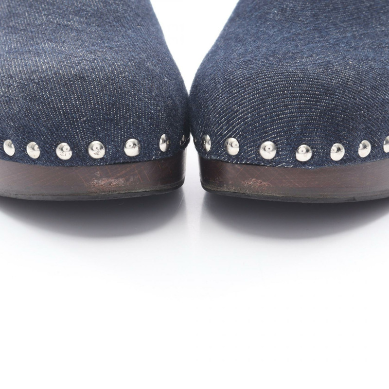 HERMES Carlotta Kelly 扣木屐涼鞋 穆勒牛仔皮革海軍藍二手女款 #38-7