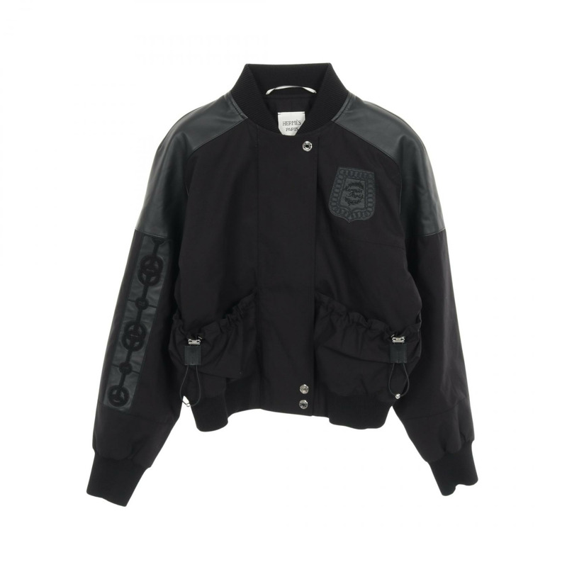 HERMES Pret Blouson 夾克 26-7113 皮革棉質黑色二手女款 34 碼-0