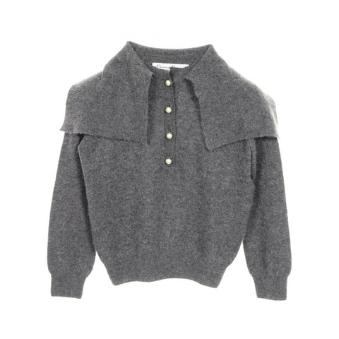 Dior CD 標誌珍珠連結針織毛衣 354S48AM053 羊絨灰色二手女款