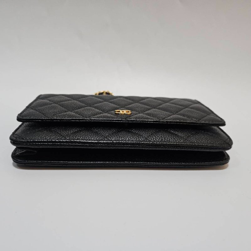 Chanel 黑荔枝牛皮菱格紋Woc金釦下蓋6卡斜背鏈包AP0250-4