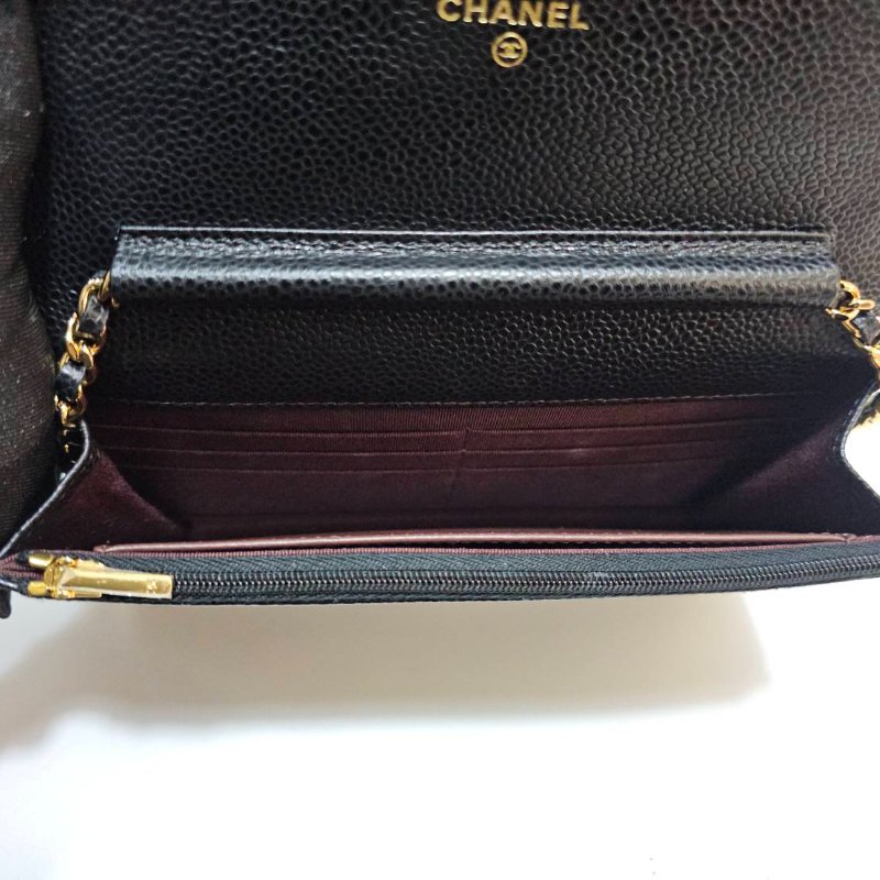 Chanel 黑荔枝牛皮菱格紋Woc金釦下蓋6卡斜背鏈包AP0250-9