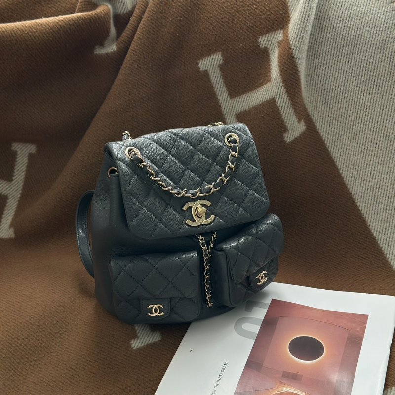 CHANEL Duma青蛙後背包 - 中號深灰金-0