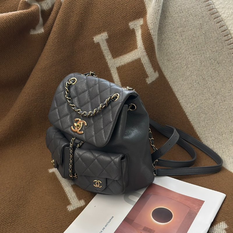 CHANEL Duma青蛙後背包 - 中號深灰金-2