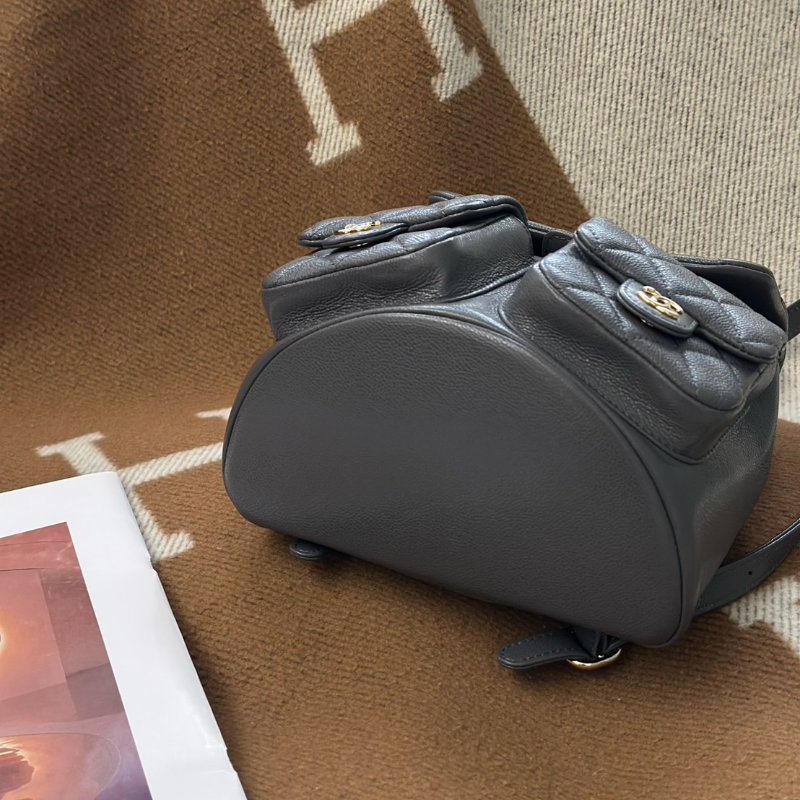 CHANEL Duma青蛙後背包 - 中號深灰金-4