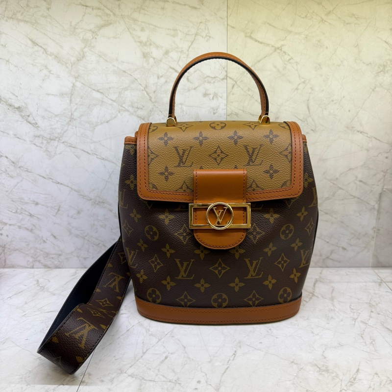 LV 達芙妮後背包+咖色老花寬背帶-0