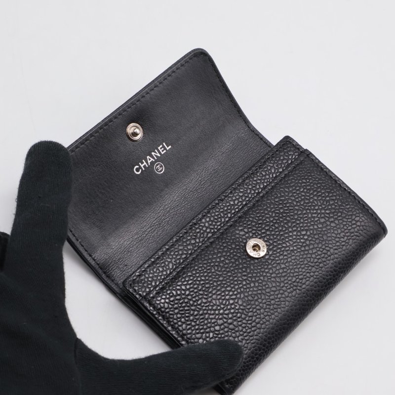 CHANEL 壓紋雙C口蓋卡包 - 黑16開-2
