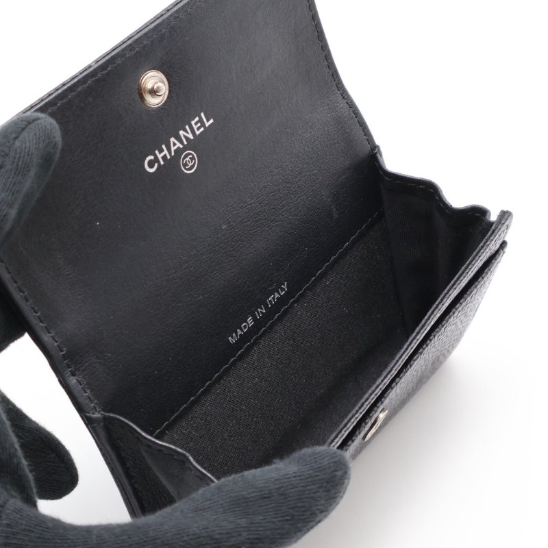 CHANEL 壓紋雙C口蓋卡包 - 黑16開-3