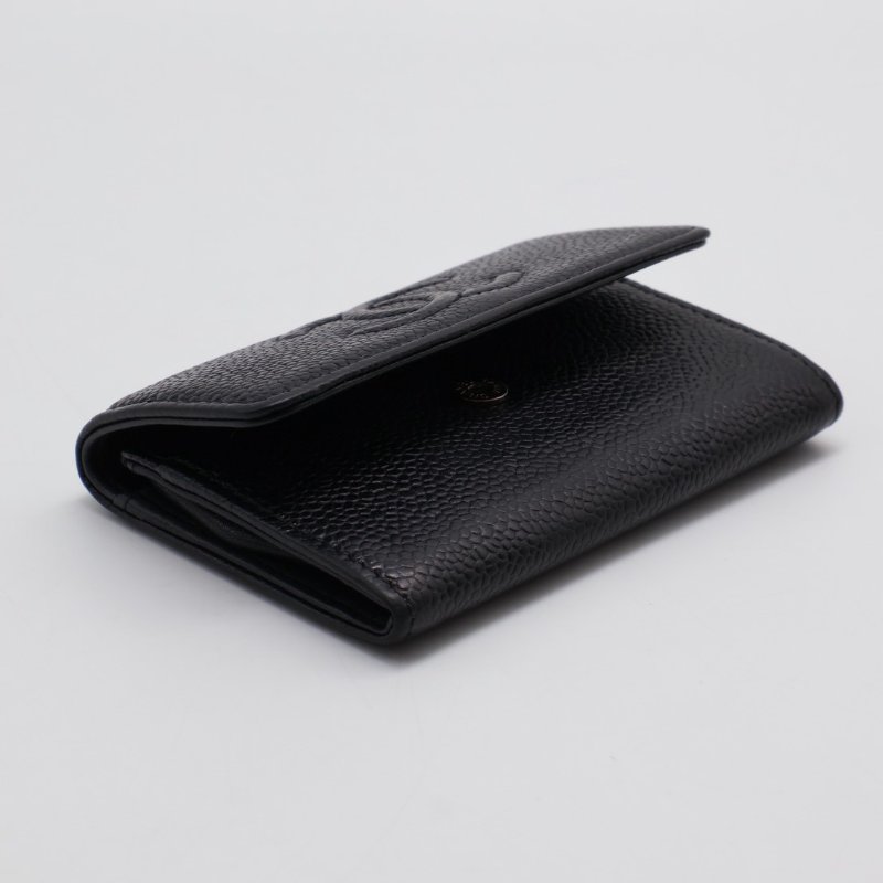 CHANEL 壓紋雙C口蓋卡包 - 黑16開-4