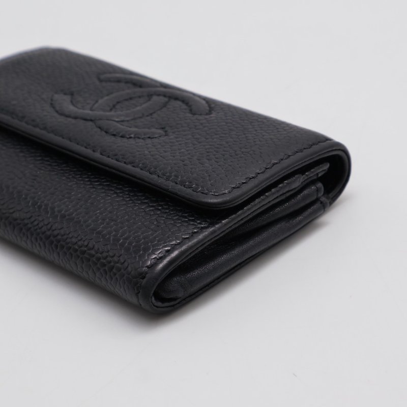 CHANEL 壓紋雙C口蓋卡包 - 黑16開-5