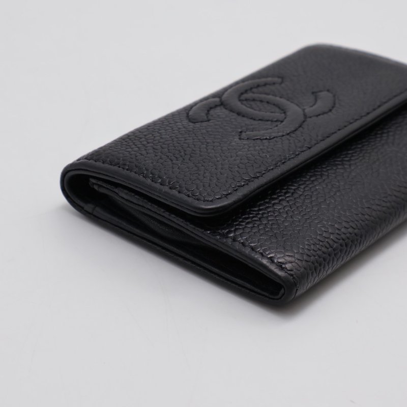 CHANEL 壓紋雙C口蓋卡包 - 黑16開-6