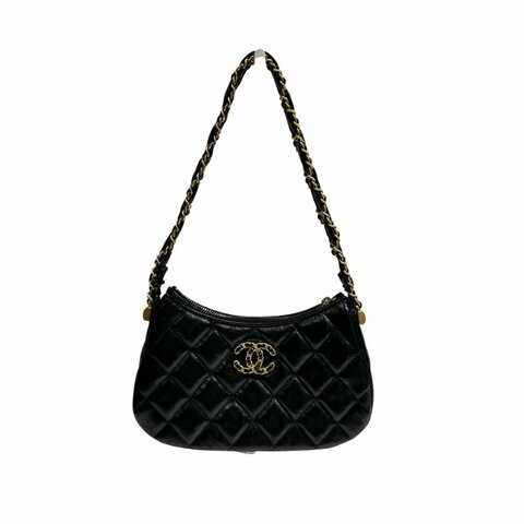 CHANEL SHOULDER POUCH BLACK CALFSKIN GHW